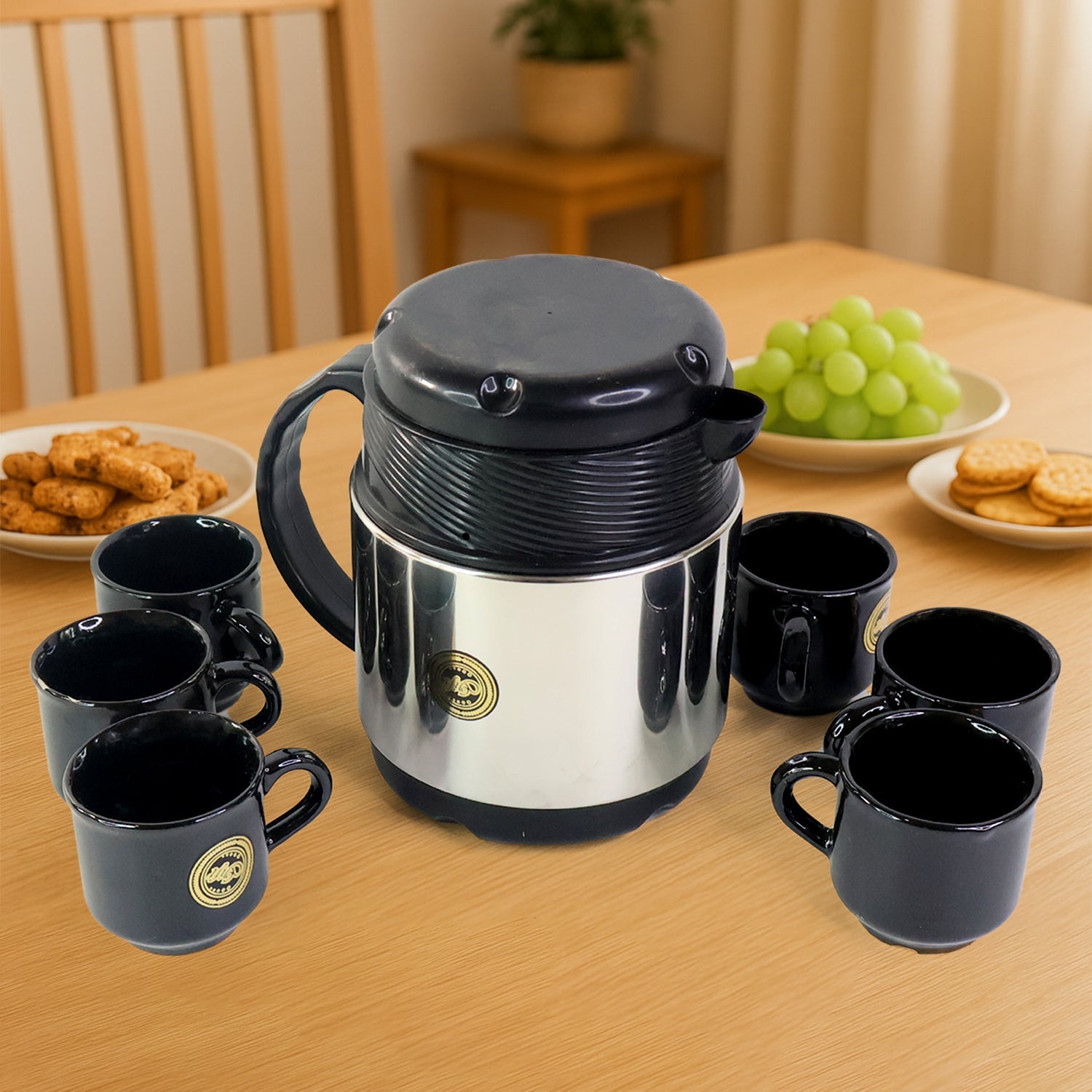 Tea and Coffee Thermos Flask and 6 Ceramic Cups (1 Set) Tea and Coffee Thermos Flask and 6 Ceramic Cups (1 Set)